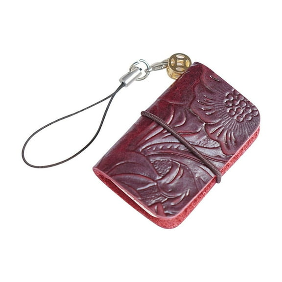 Mini Pocket Notebook Carved Leather Burgundy, Super Mini Pocket Notebook Creative Cowhide Handmade Jewelry Notepad Multi Purpose Mini Leather Ledger