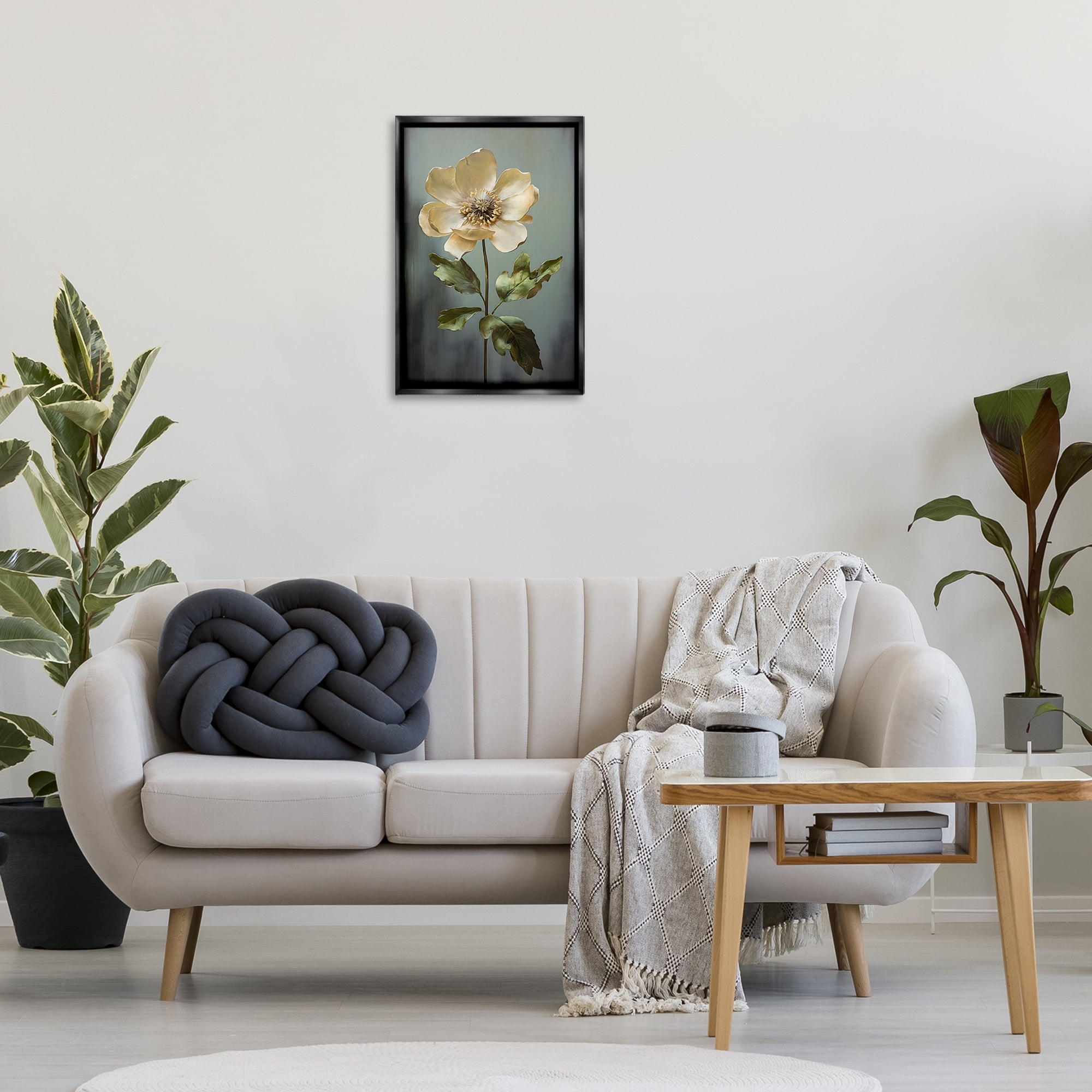 Stupell Industries White Floret Bloom Botanical & Floral Painting Black Floater Framed Art Print Wall Art, 17 x 25