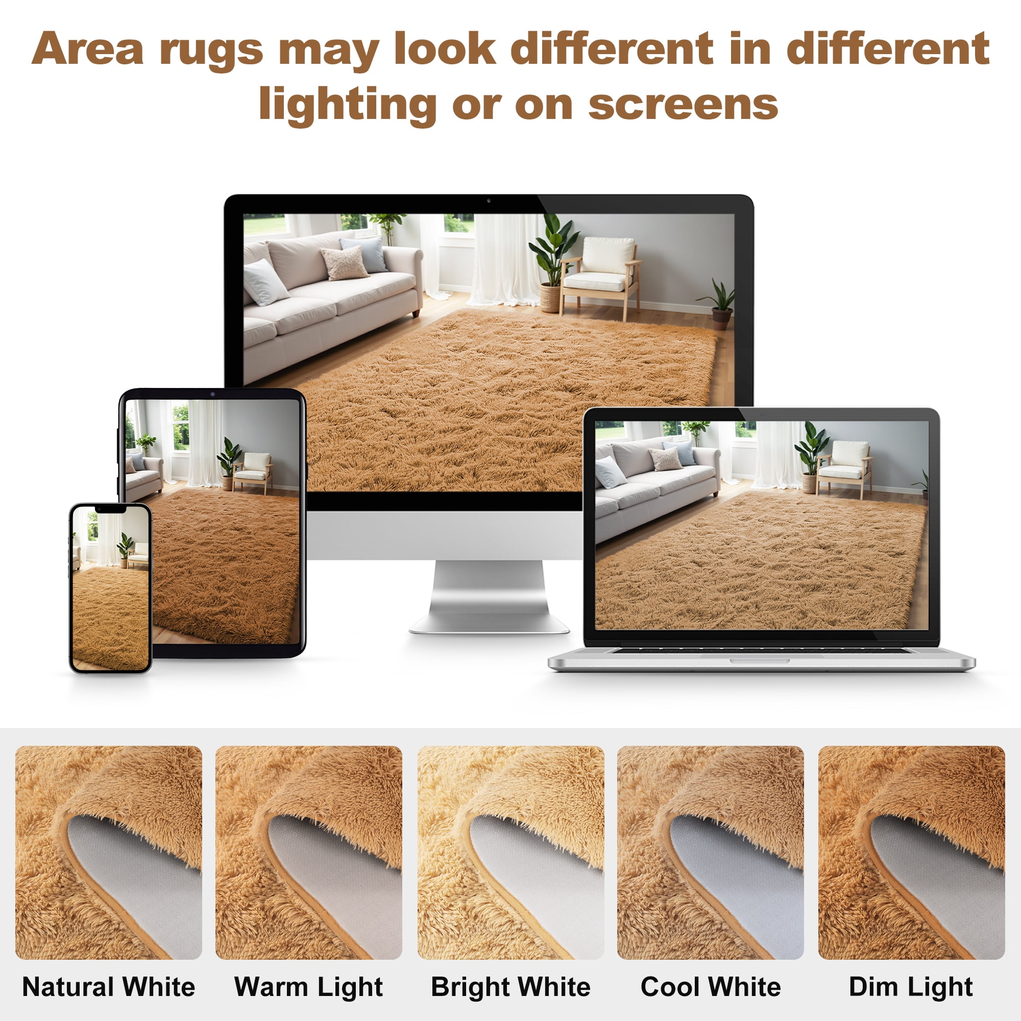 Nefoso Shag Area Rug, 8ft x 10ft Soft Fluffy Area Rugs for Living Room Bedroom Decor Carpet, Light Brown/Camel
