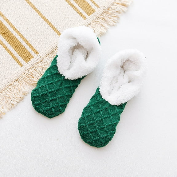 Green Socks Ladies Warm Solid Color Floor Socks Non Slip Plush Knitted Coral Fleece Socks