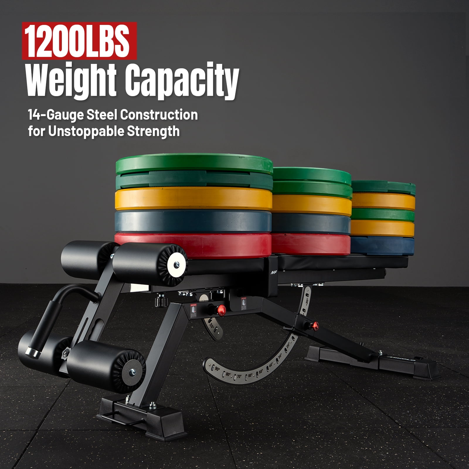 Mikolo 15-Position FID Adjustable Weight Bench, Adjustable Workout Bench with 1200LBS Weight Capacity, Vertical Storage Space-Saving Exercise Bench with Detachable Leg Support for Home Gym