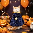 thumbnail image 6 of Pet Halloween Wizard Cape, Navy Velvet Gold Star Witch Cloak With Bow, Cosplay Costume Outfit For Cats Small Dogs, 6 of 6