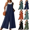 thumbnail image 6 of Women's Casual Wide Leg Jumpsuit Sleeveless Loose Fit Summer Romper with Pockets, 6 of 6