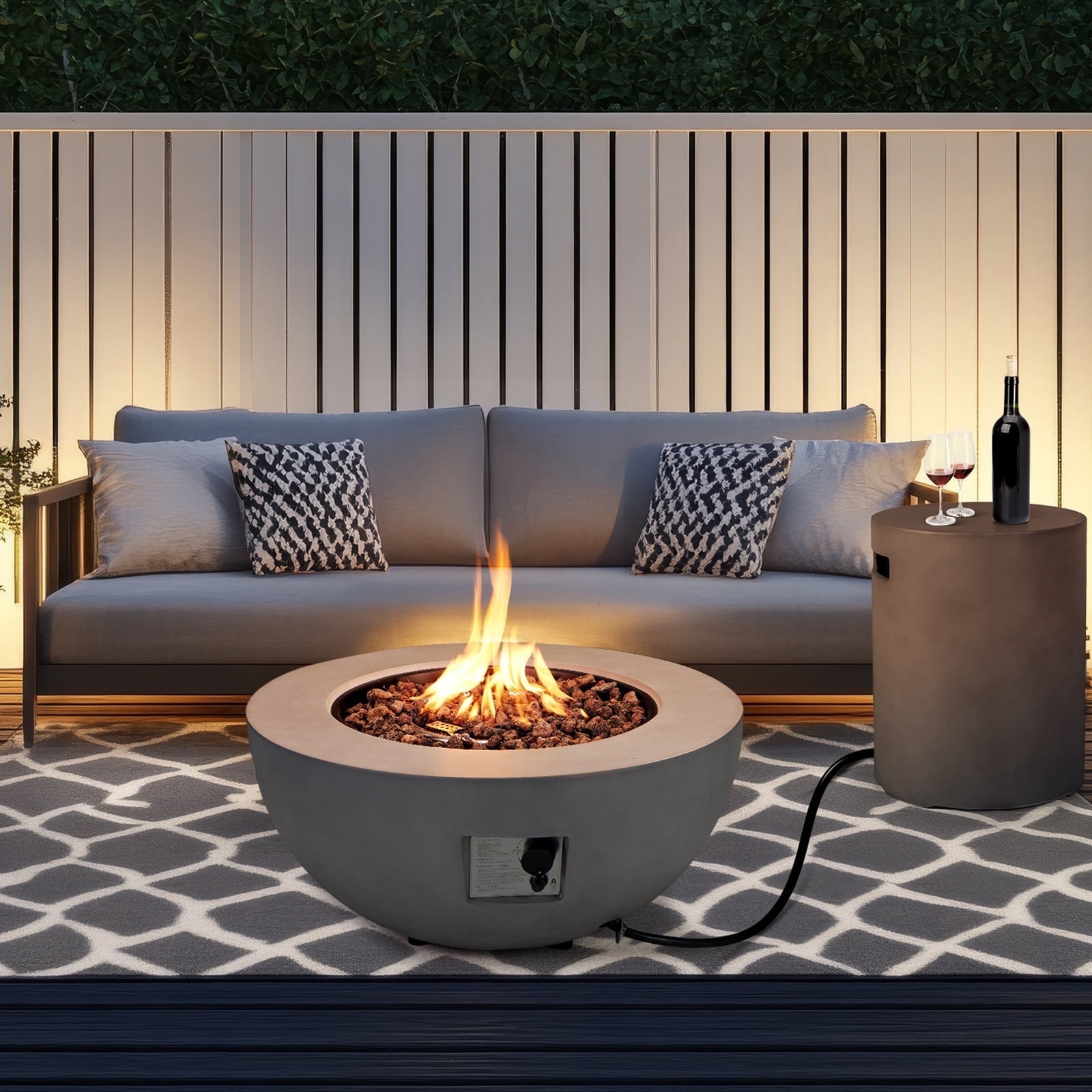 ReeQuo 31.5” Propane Fire Pit Table – Outdoor Gas Fire Table with Tank Cover & Lid, 2-in-1 Firepit Coffee Table