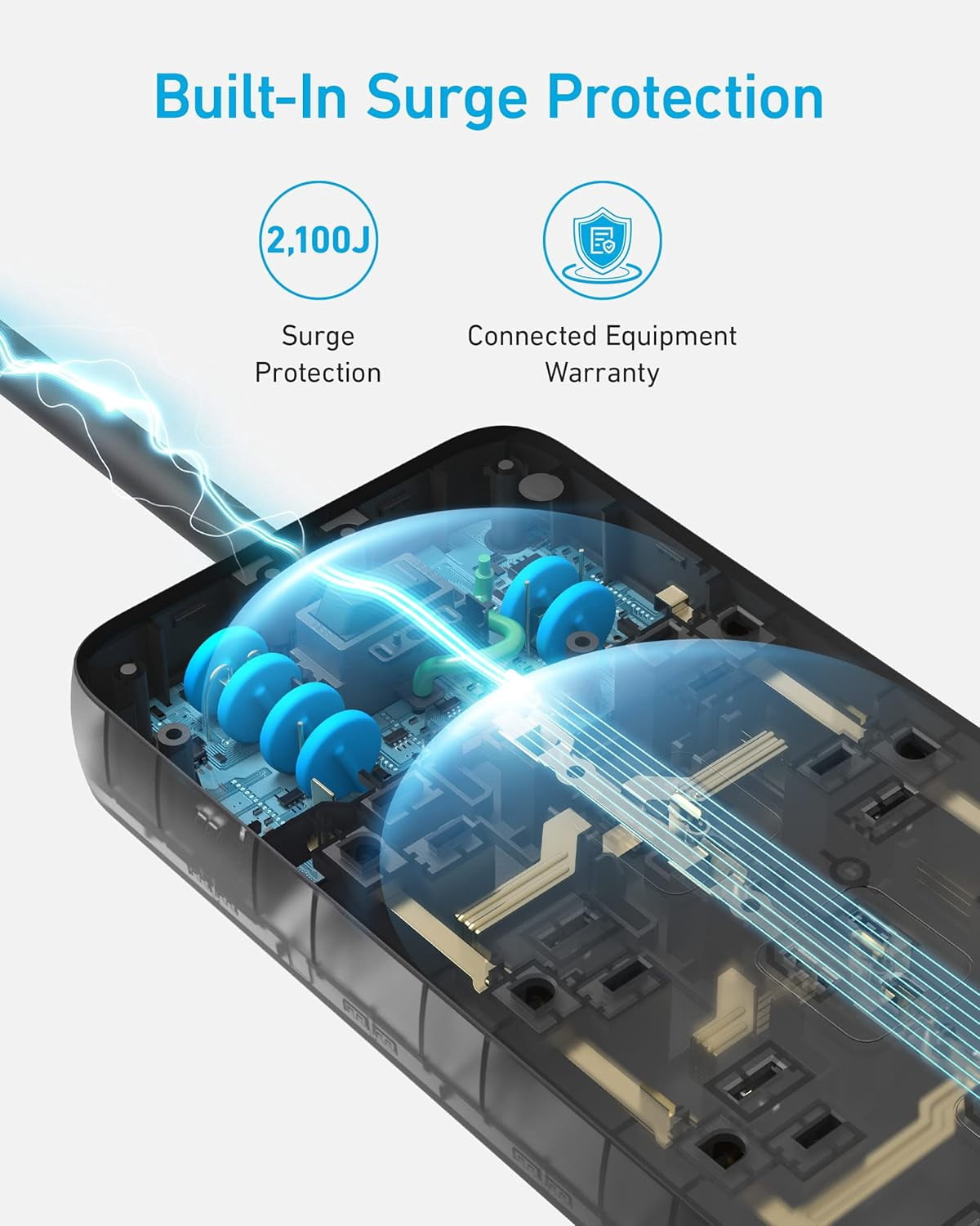 Surge Protector Power Strip (2100J), 12 Outlets with 1 USB C and 2 USB Ports ,  Extension Cord, Flat Plug, 20W USB C Charging for Home, Office,TUV Listed