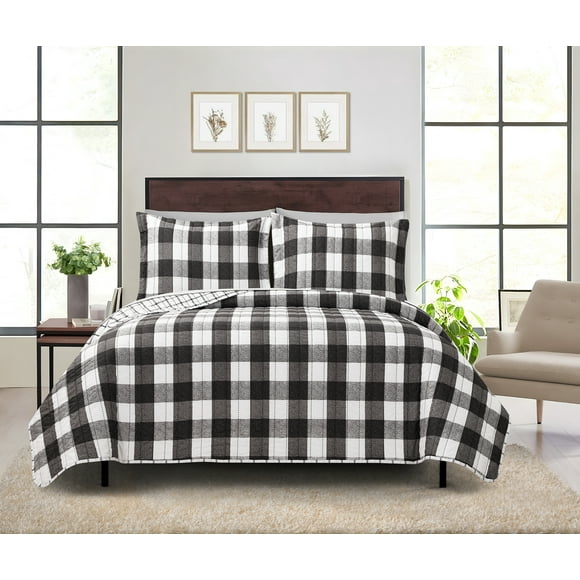 Mainstays All in One Lightweight Quilt Set and Sheet Set -7 Piece, Queen, Buffalo Check