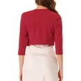 thumbnail image 3 of INSPIRE CHIC Boléro pour Femme à Manches 3/4 Sans Col, Plissé, Ouvert à l'Avant, Cardigan Court, P Rouge, 3 of 6