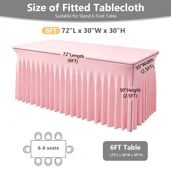 SUNTQ Table Skirt for Rectangle Tables 6ft ,Fitted Table Covers for 6 foot tables, Pink Table Cloth for 6 ft Table with Skirt, Wrinkle Resistant Spandex Table Cover and Table Skirt