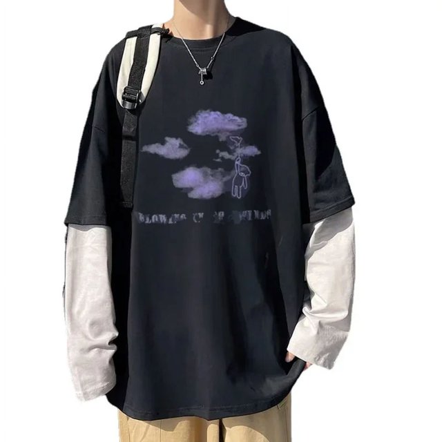 Camiseta de manga larga para hombre, camisa de gran tamaño con estampado de Cruz de espinas, Maleta, Hip-hop oscuro, Y2k, Verano