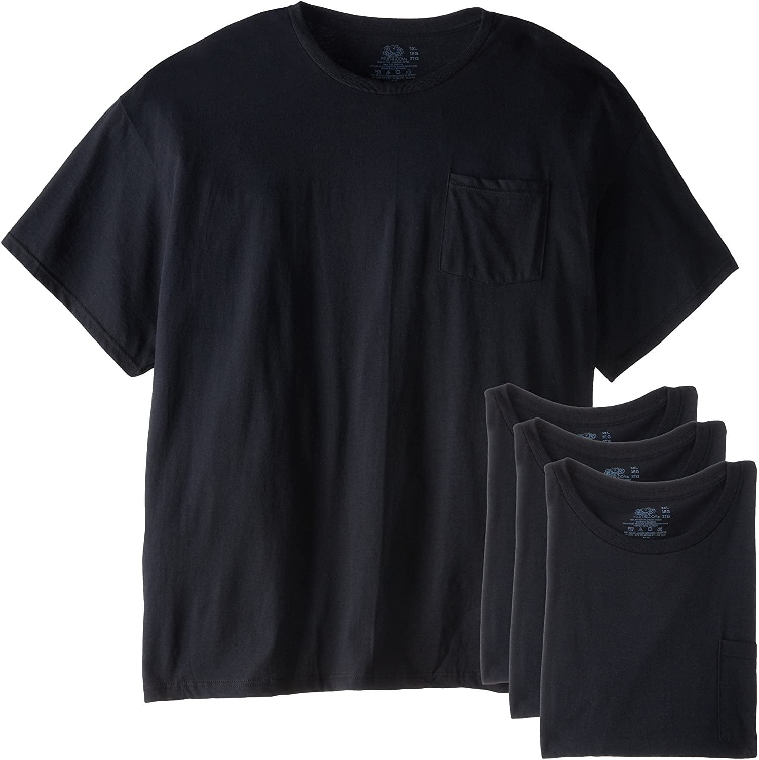 Fruit of the Loom Men's Pocket Crew Neck TShirt XXLarge Black
