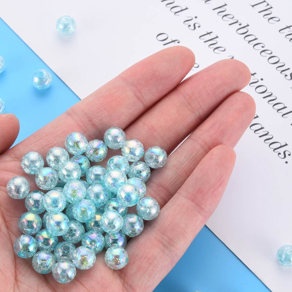 Transparent Crackle Acrylic Beads AB color Plated Round Sky Blue 8x7mm Hole: 1.8mm about 1745pcs/500g