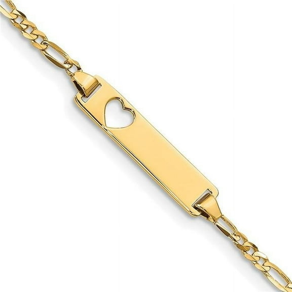 Finest Gold 14K Yellow Gold Cut-Out Heart Figaro Link ID 5.5 in. Bracelet