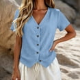 thumbnail image 5 of Ashirexll Short Sleeve Shirts for Women Spring and Summer Color and Linen V-Neck Short Sleeve Button Cardigan Top, 5 of 6