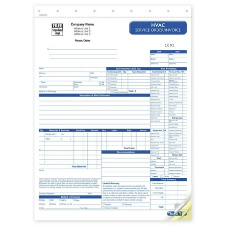 Service Invoices - HVAC Service Work Order, Form and invoice D
