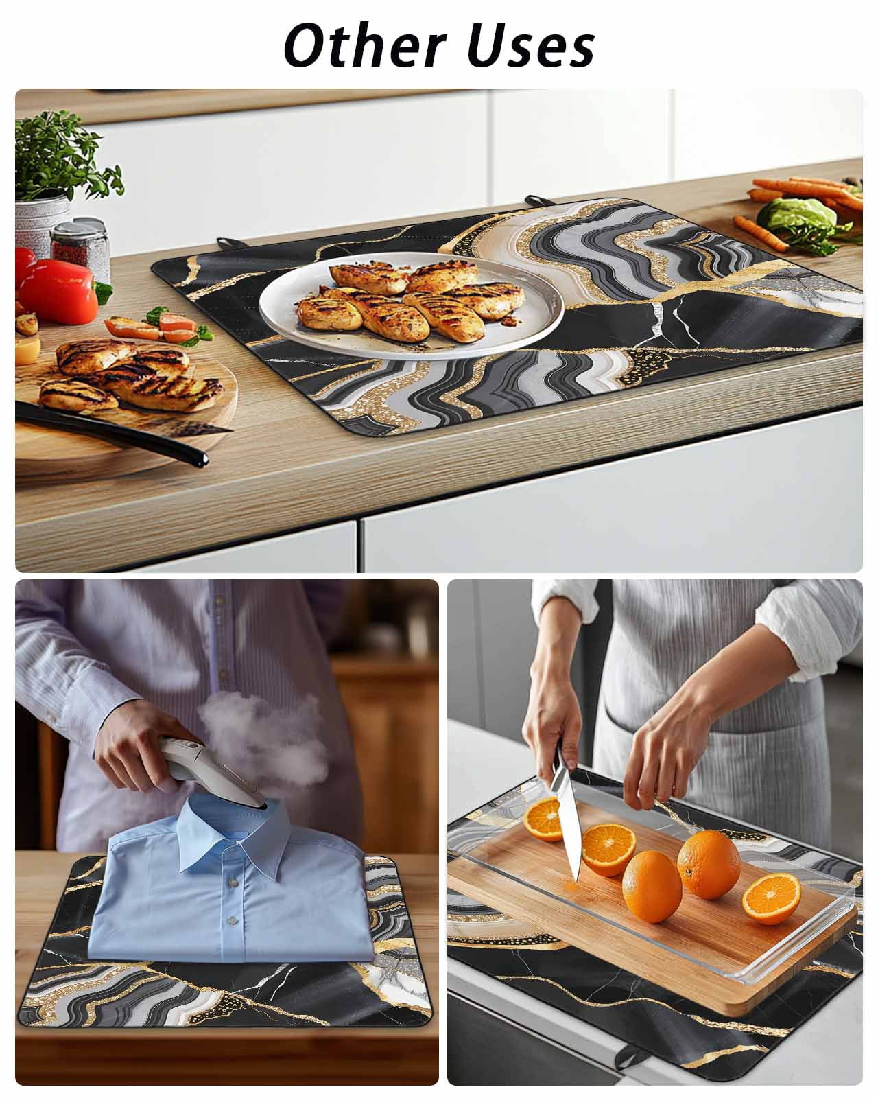Stove Top Covers for Electric Stove, Black Marble Glass Stovetop Cover Protector, Grey Gold Texture Vintage Farmhouse Art Induction Cooktop Protector Oven Mat for Kitchen Countertop 24"x21"