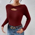thumbnail image 7 of cfhntfmh Sweaters for Women Fashion Fall Clothes Cutout Tops Long Sleeve Ribbed Slim Fitted Shirts Going Otu Tees（Wine,Large), 7 of 7