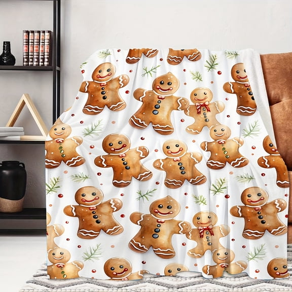 Cozy Gingerbread Print Flannel Blanket - Soft, Warm Throw for Couch, Bed, Office, and Travel - Perfect Holiday Gift for Boys & Girls