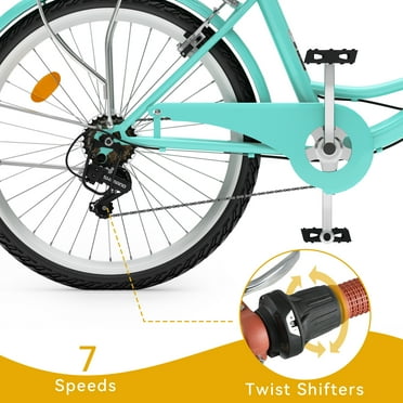 26 Inch Beach Cruiser Bike for Women - 7 Speed Commute Bike for Adults - Womens Bicycle with Adjustable Seat in Mint Green