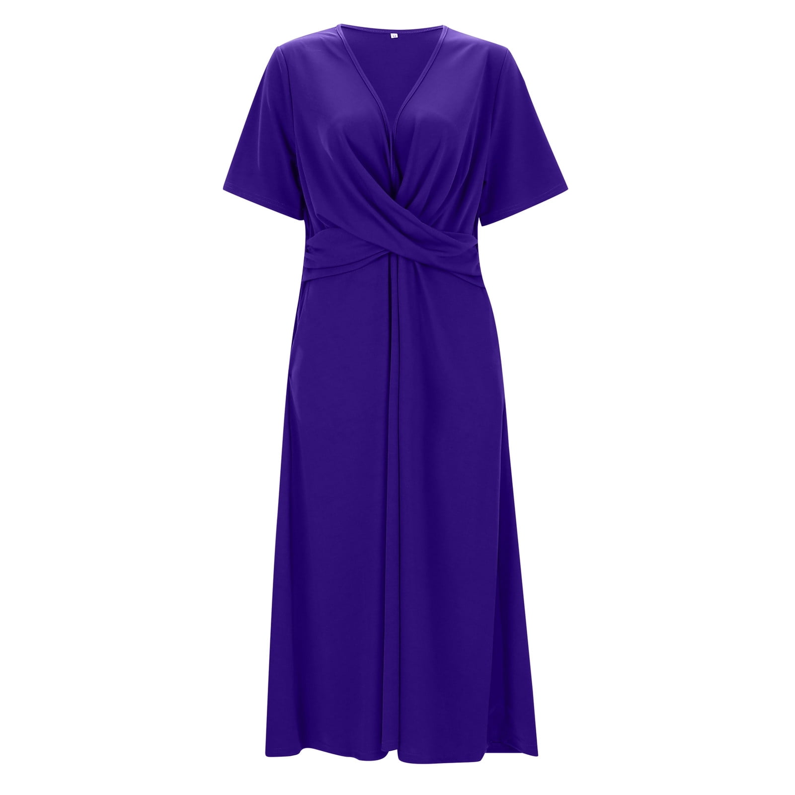 Jamsmile Womens Dress Summer Casual Short Sleeve V Neck Pleated Solid Color Loose Vintage Dresses Beach Long Vacation Sundress