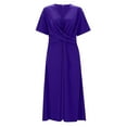 thumbnail image 4 of New Fashion Basic Soft Women's Casual V Neck Short Sleeved Pleated Loose Vintage Dress Beach Long Skirt Sexy Trendy Casual Skirt, 4 of 7