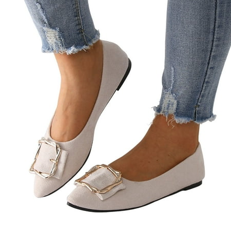 Mepaouo Women s Pointy Toe Loafers Leather Penny Loafers Work Dressy Shoes Slip on Ballet Flats
