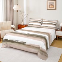 Manfei White Brown Ombre Twin Sheet Set,Geometric Graffiti,3-Piece Microfiber