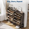 thumbnail image 3 of Shoe Cabinet Storage with 4 Flip Drawers, Freestanding Shoe Storage Organizer Cabinet for Entryway, Narrow Shoe Rack Cabinet with 3 Tier Adjustable Shelves for Hallway, Oak, 3 of 7