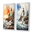 thumbnail image 3 of Designart "Lighthouses by the Cliffside III" Lighthouses Framed Wall Art Set Of 2 - Peach Beach Framed Canvas Set For Living Room Decor, 3 of 7