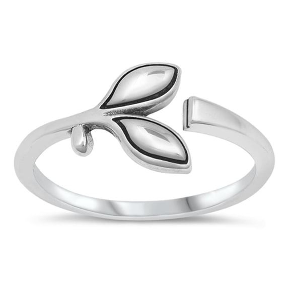Open Adjustable Leaf Wrap Plant Ring .925 Sterling Silver Band Jewelry Female Male Unisex Size 7