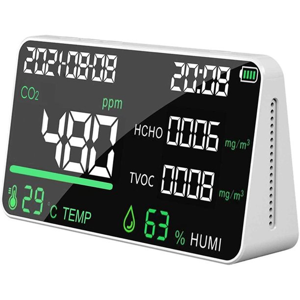 Medidor De Co2 Interior, Monitor De Calidad Del Aire Para Co2 Tvoc Formaldehído Monitor De Dióxido De Carbono Detector De Aire Multifuncional Datos Inteligentes En Tiempo Real Para Hom