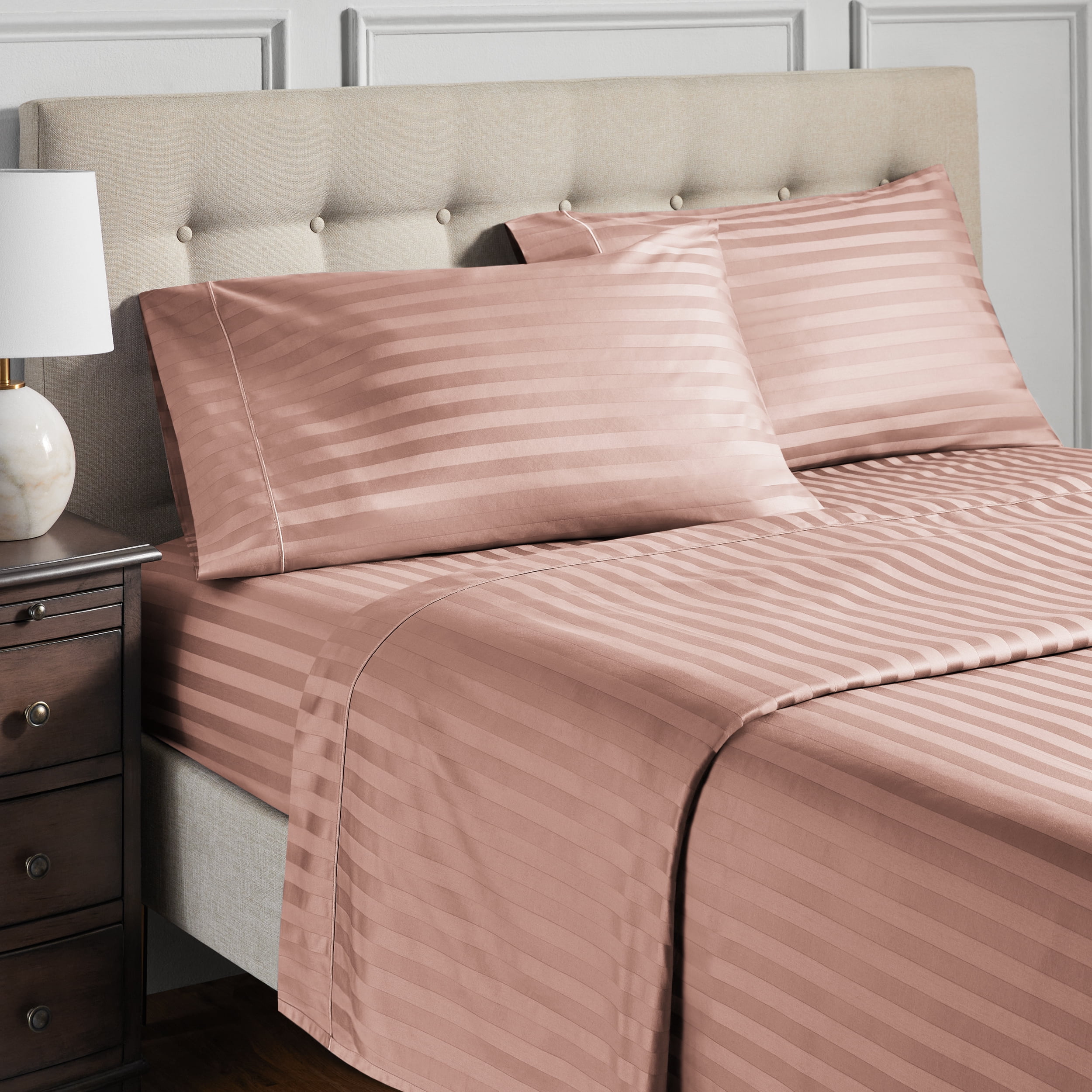 Hotel Style 4-Piece 600 Thread Count Rose Stripe Egyptian Cotton Adult Bed Sheets, Full-Deep Pocket