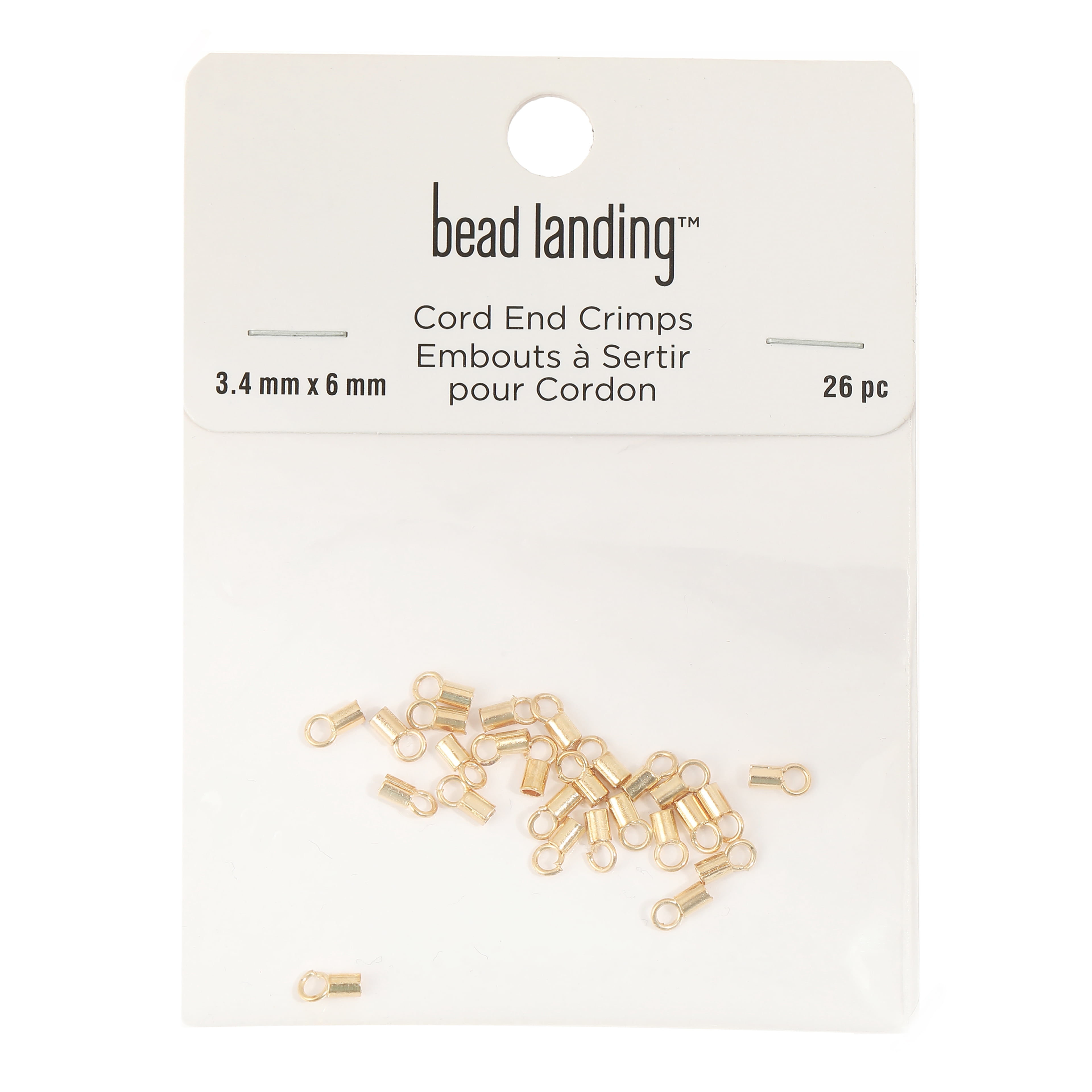 3.4mm Gold Cord End Crimps by Bead Landing – 26 Per Pack - 312 Total - Iron Crimp Tubes for Jewelry Stringing - Finishing & Cord Ends - 12 Pack