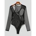 thumbnail image 3 of INCERUN Men's Long Sleeve Mesh Singlet Mesh Fancy Irregular Bodysuits, 3 of 6