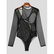 INCERUN Mens Long Sleeve Mesh Singlet Mesh Fancy Irregular Bodysuits