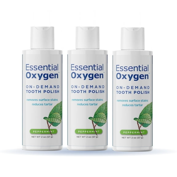 Essential Oxygen Enamel-Safe Fluoride-Free Vegan Anticavity Tooth Polish, Peppermint, 2 oz, Pack of 3