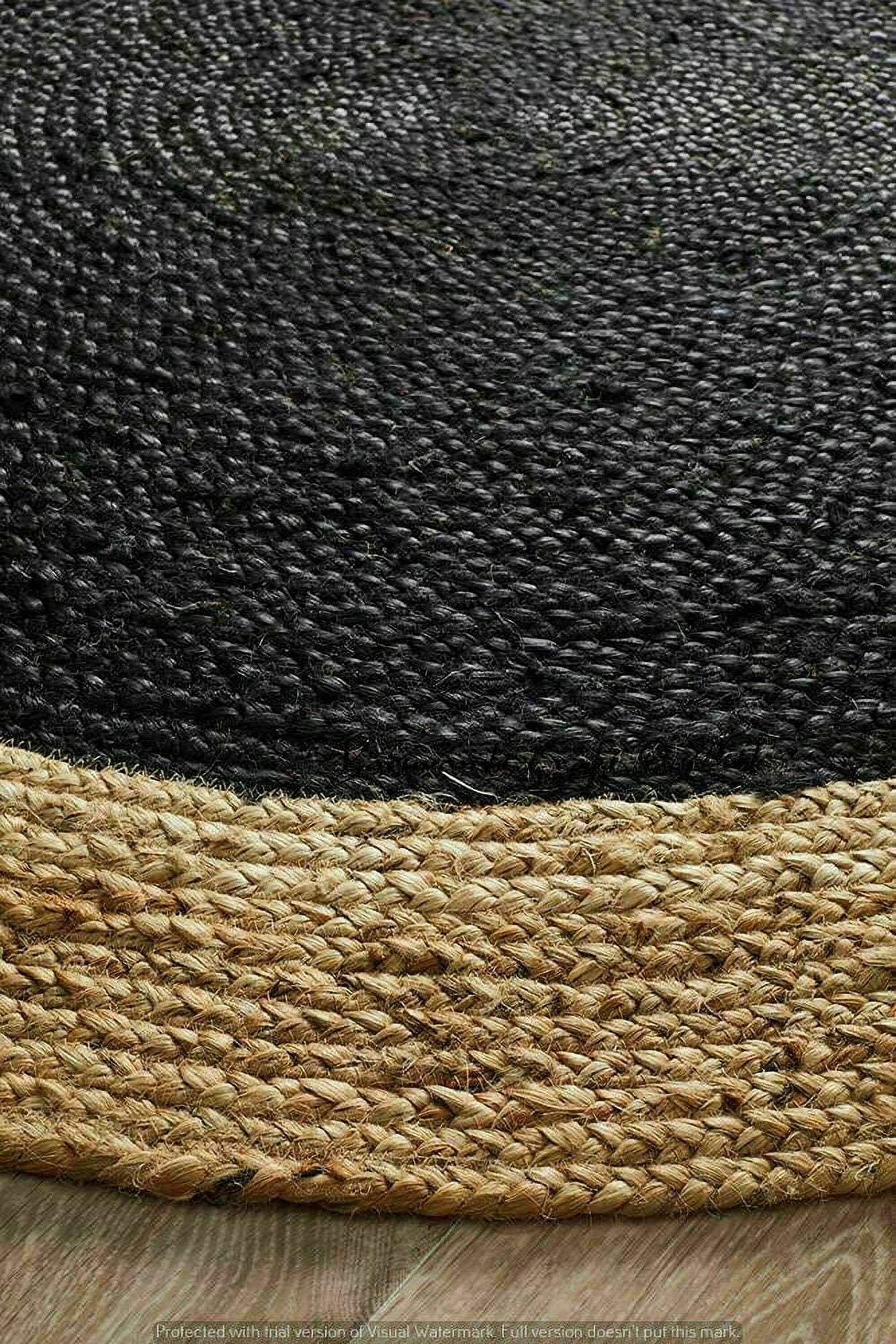Handmade Braided Natural Jute with Inner Black Color Round Rugs Size 2 x 2 Feet Round