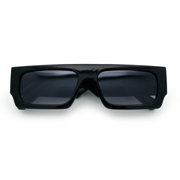 Narrow Rectangle Flat Top Horn Rim Thick Temple Plastic Sunglasses Black - Smoke