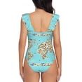 thumbnail image 6 of Yiaed World Travel Line Icons Map Print Women's Ruffled One Piece Swimsuit V Neck Swimwear Slimming Monokini for Woman-XX-Large, 6 of 8
