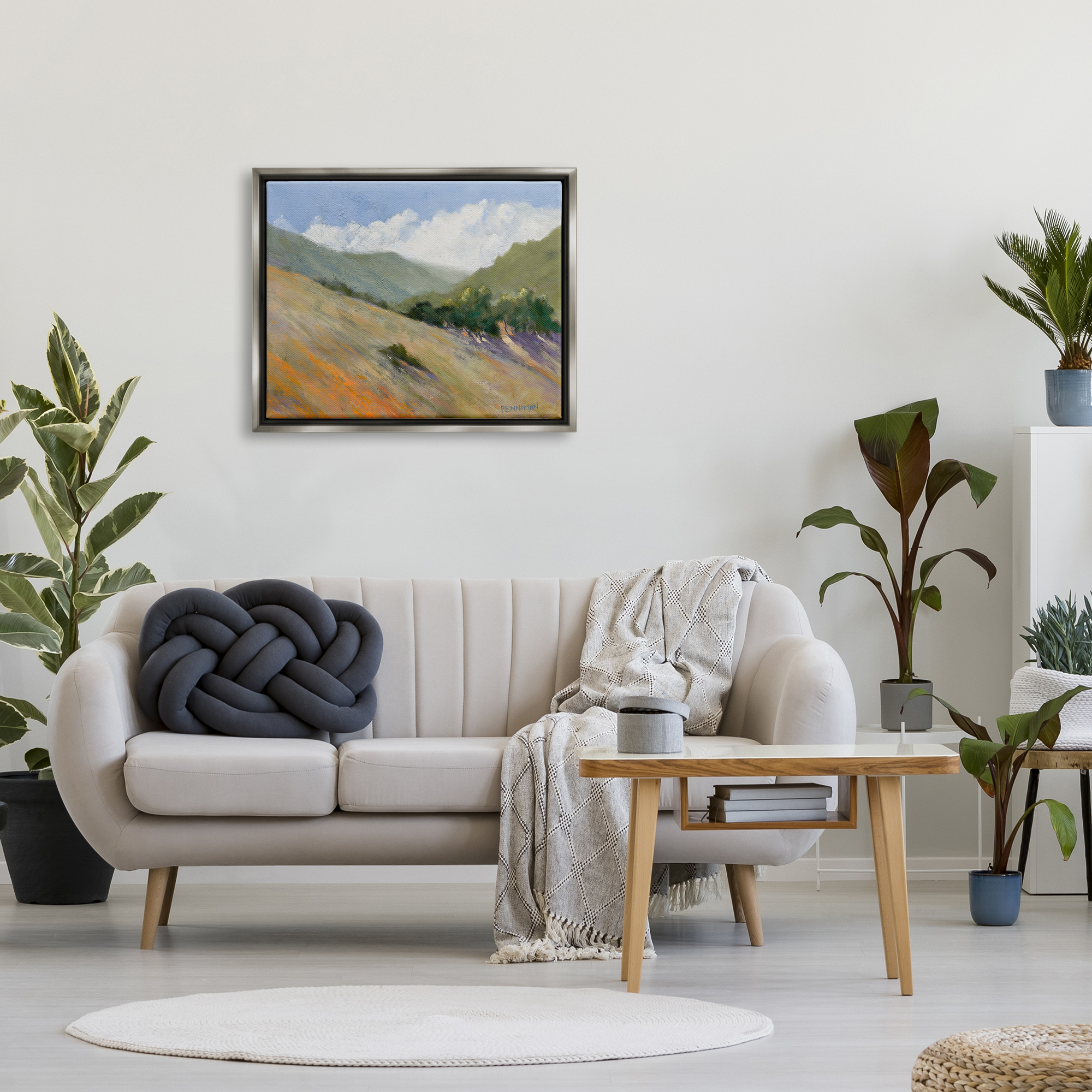 Stupell Sloped Nature Modern Landscape Landscape Painting Gray Floater Framed Art Print Wall Art