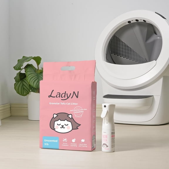 Cat Litter Box Optimizer Set: Granular Tofu Litter & Non-Stick Spray for Robot - Alcohol-Free,  Oil, Strong Clumping Litter