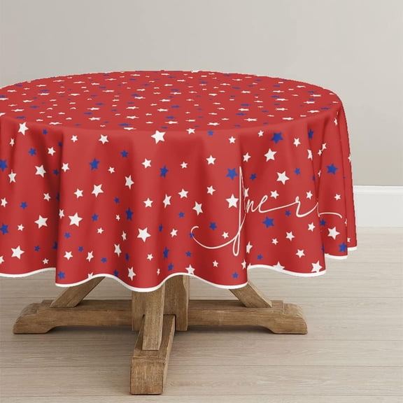 4th of July Tablecloth 60x60 Inch Round, Patriotic Star American Independence Day Memorial Day Table Cover for Party Picnic Dinner Decor