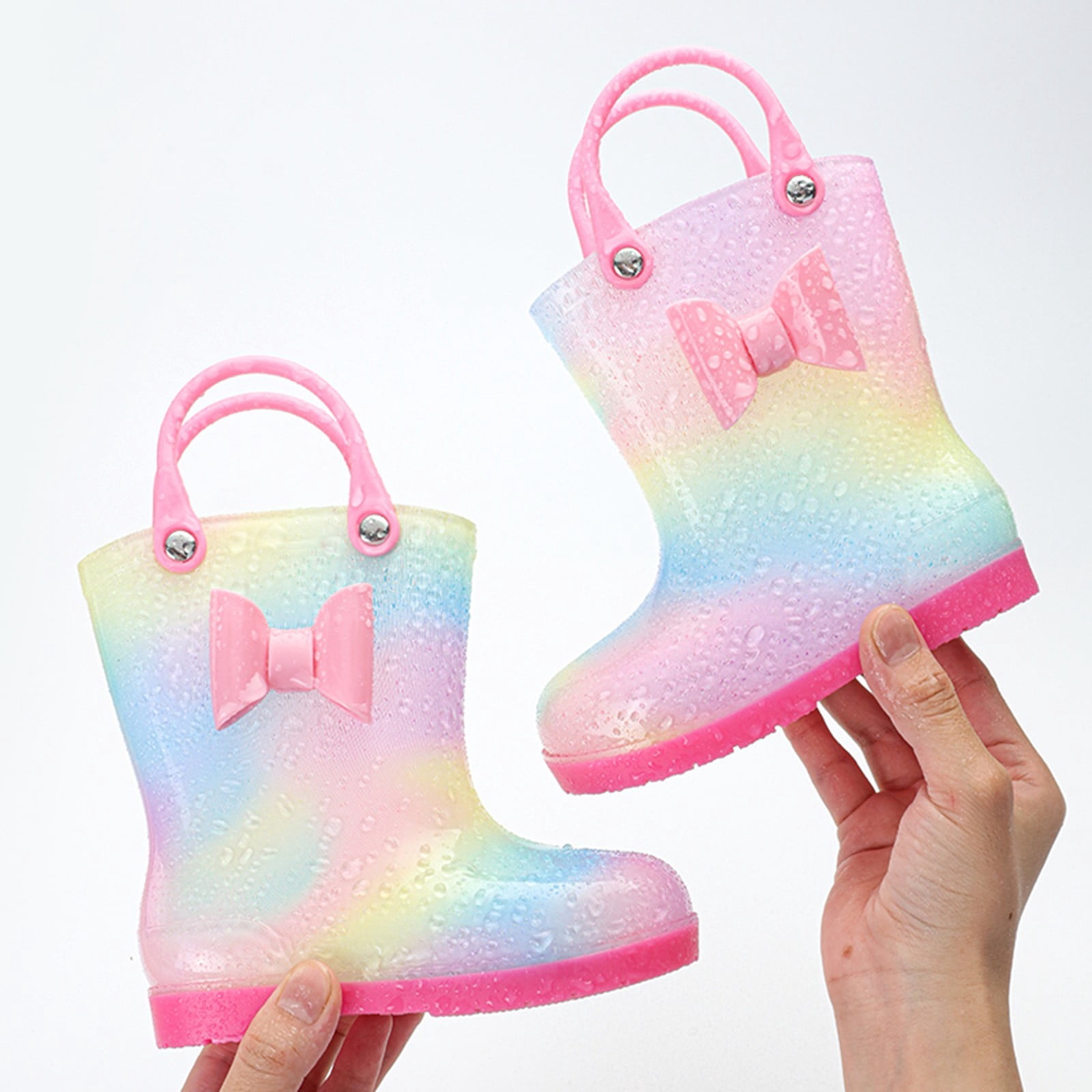 Povozer Little Big Kids Rain Boots Boys Girls Solid Color Rain Boots(Pink,1.5 Big Kid)