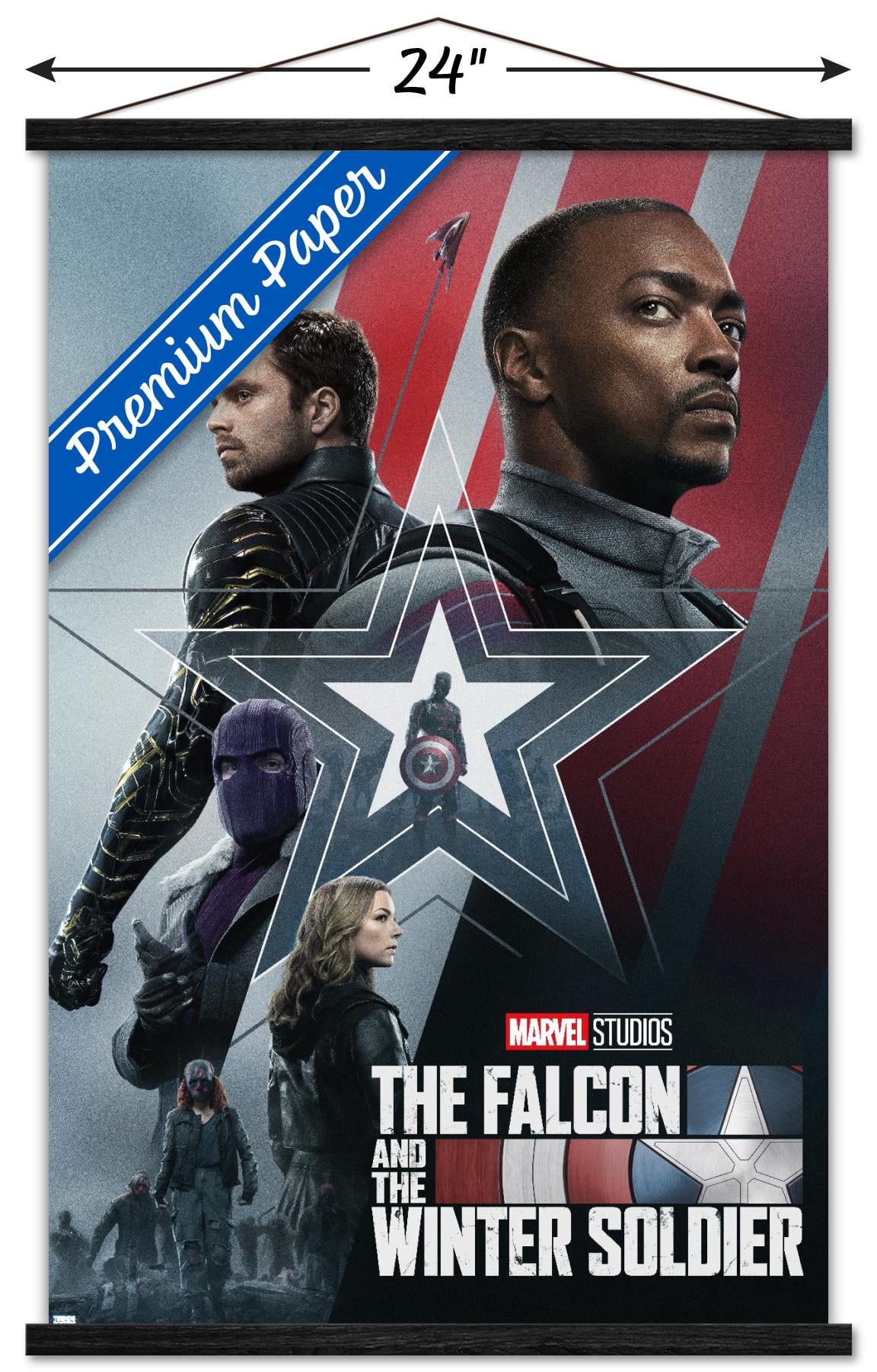 Marvel Falcon and Winter Soldier - Group One Sheet Wall Poster with Wooden Magnetic Frame, 22.375" x 34"