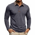 thumbnail image 2 of Zivyakyron Business Mens Polo Fall Button Long Sleeve Office Colorblock Shirt Collared Loose Casual Blue XL, 2 of 8