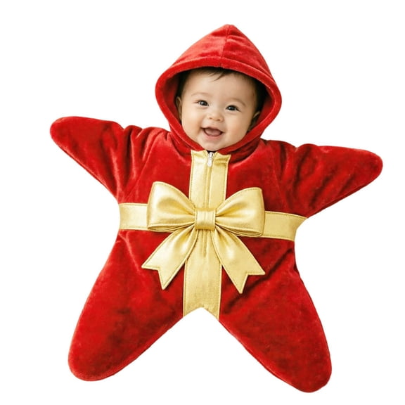 GiLiling Baby Starfish Onesie Christmas Newborn Romper Fleece Starfish Onesie Starfish Baby OutfitLong Sleeve Romper Cute Funny Bodysuit (Watermelon Red, 3 Months)