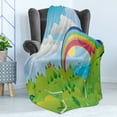 thumbnail image 4 of Gnome Soft Flannel Fleece Throw Blanket, Surreal Landscape Rainbow Clouds Above Ocean Forest Idyllic Fairytale, Cozy Plush for Indoor and Outdoor Use, 60" x 80", Multicolor, by Ambesonne, 4 of 5
