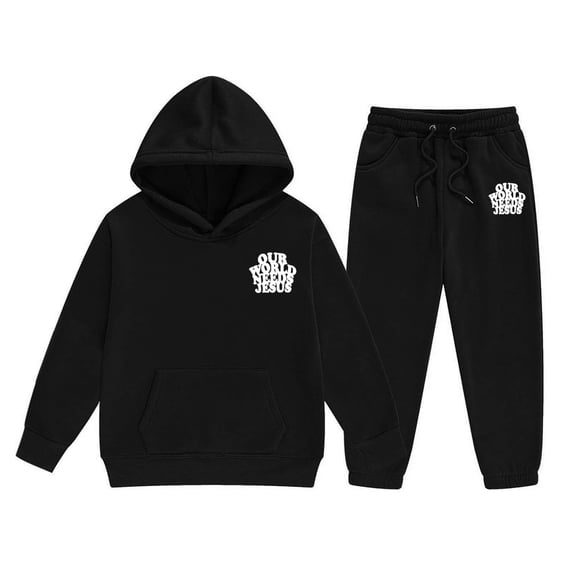 WOYY Girls Outfits Casual Letter Print Hoodie Pants Comfy Sweat Suit Kids Clothing Sets, Sizes 2-13