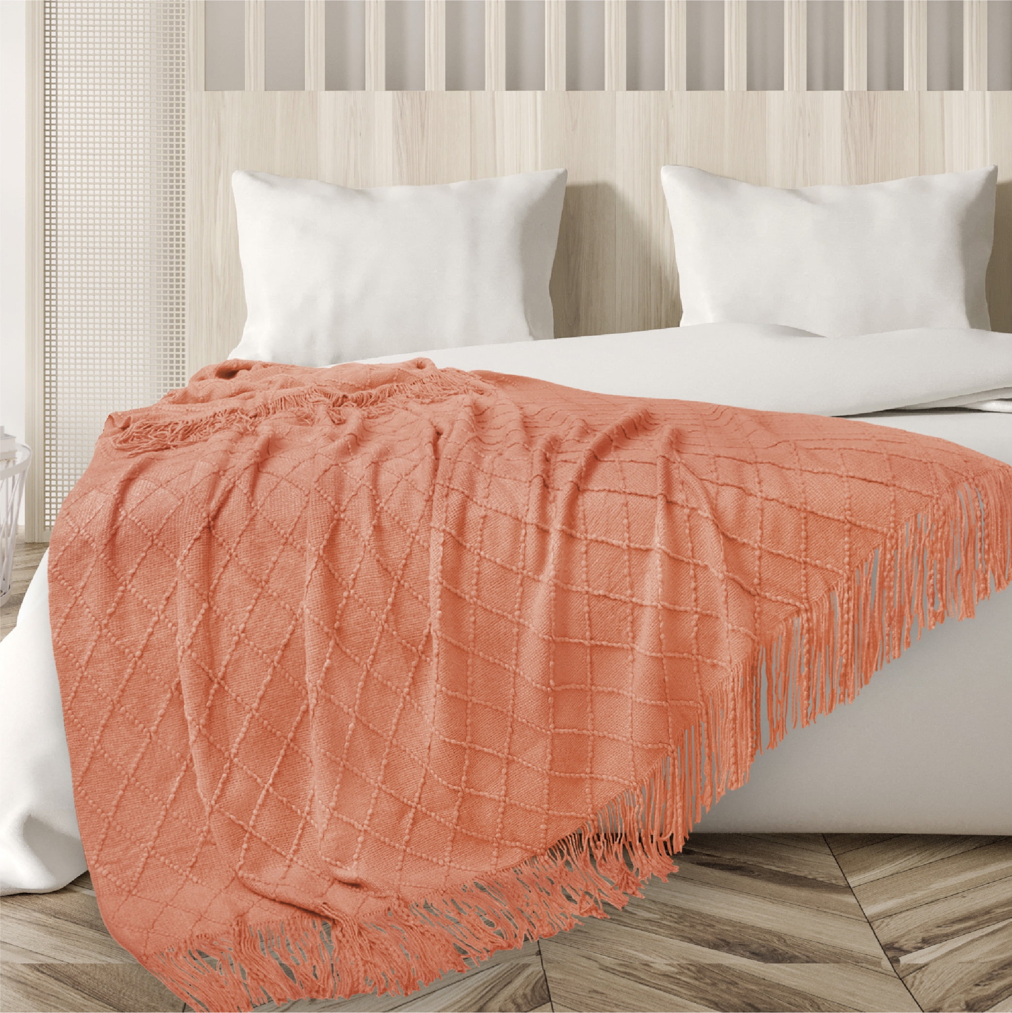 PAVILIA Coral Orange Knit Throw Blanket for Couch Soft Knitted