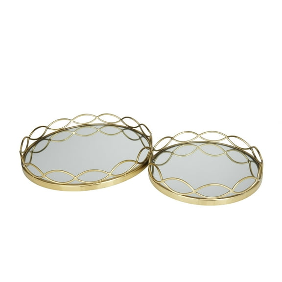 DecMode 18", 14"W Gold Stainless Steel Metal Mirrored Tray, 2-Pieces