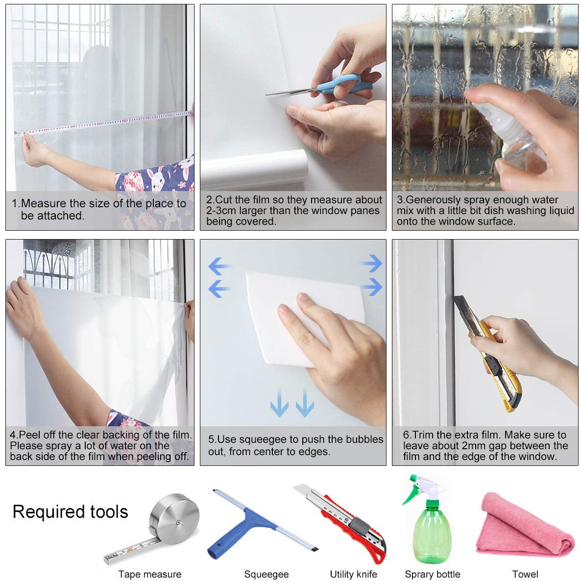 HIDBEA 23.6 in x 78 in Frosted Privacy Window Film, Vinyl, Transparent